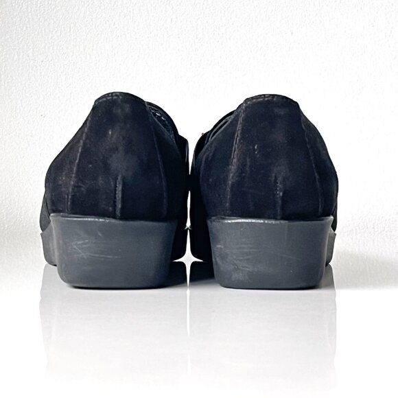 Stuart Weitzman Minimal Black Suede Leather Slip On Wedge Heeled Shoes Size 37